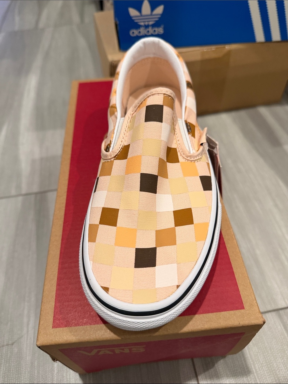 Limited edition Breast cancer a Vans Peach and Brown Checker Slip-On Sneakers